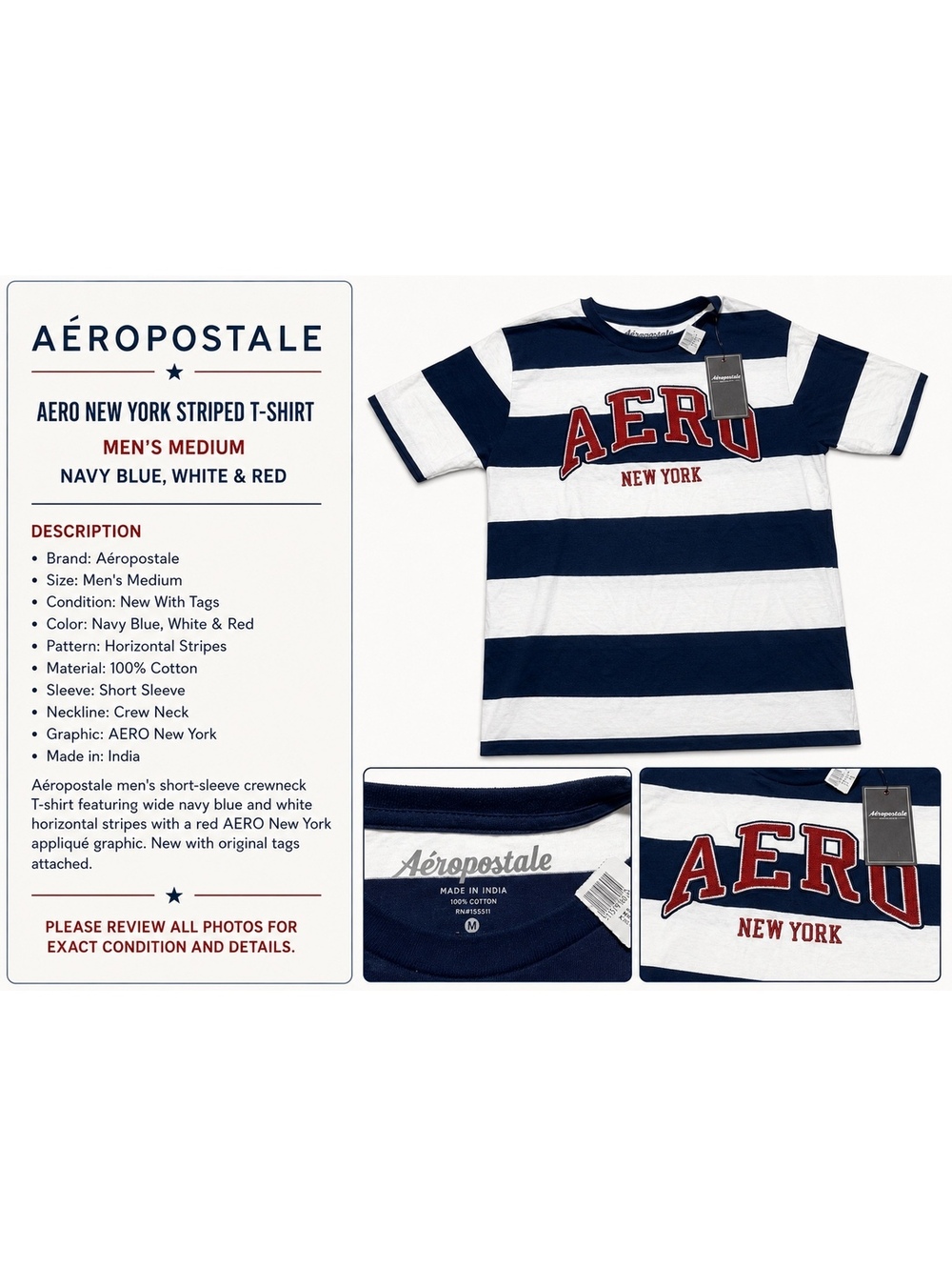 Aeropostale Men’s Medium AERO New York Striped Graphic T-Shirt NWT